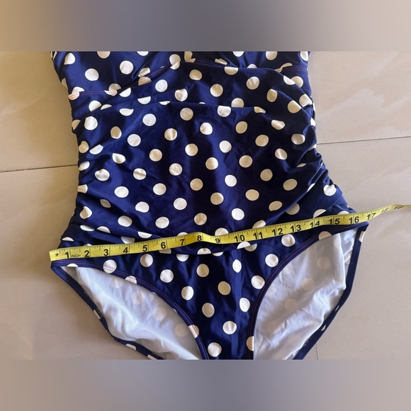 Boden One Piece Swimsuit Bathing Suit Polka Dot Blue White Size 12 Missing Strap - Picture 12 of 16